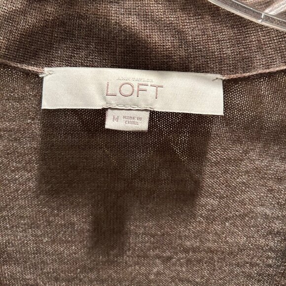 Ann Taylor LOFT Cardigan Brown Taupe Sweater -V-Neck button down sz medium - Picture 6 of 6
